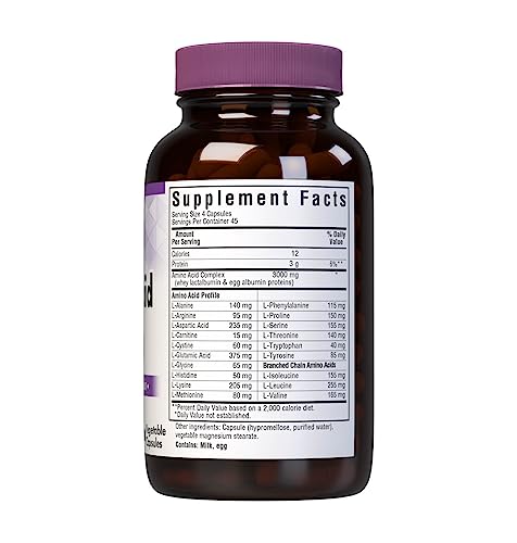 Bluebonnet Amino Acid 750 mg Vitamin Capsules, White, 180 Count