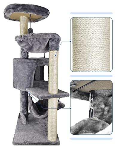 Cat Tree with Cat Condo and Big Hammock, Grey