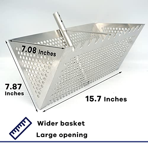 Sand Fleas Rake, Stainless Steel Sand Sifter, Detachable 47 Inches Long Handle, 15.7 Inches Width Basket, Sand Crab Catcher with Sharp Teeth,Collapsible Sand Fleas Catcher for Travelling.