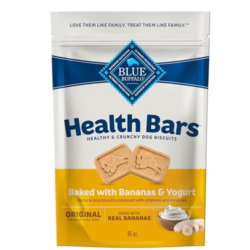 Health Bars Crunchy Dog Biscuits, Oven-baked Dog Treats Made with Natural Ingredients, Bananas & Yogurt, 16-oz Bag