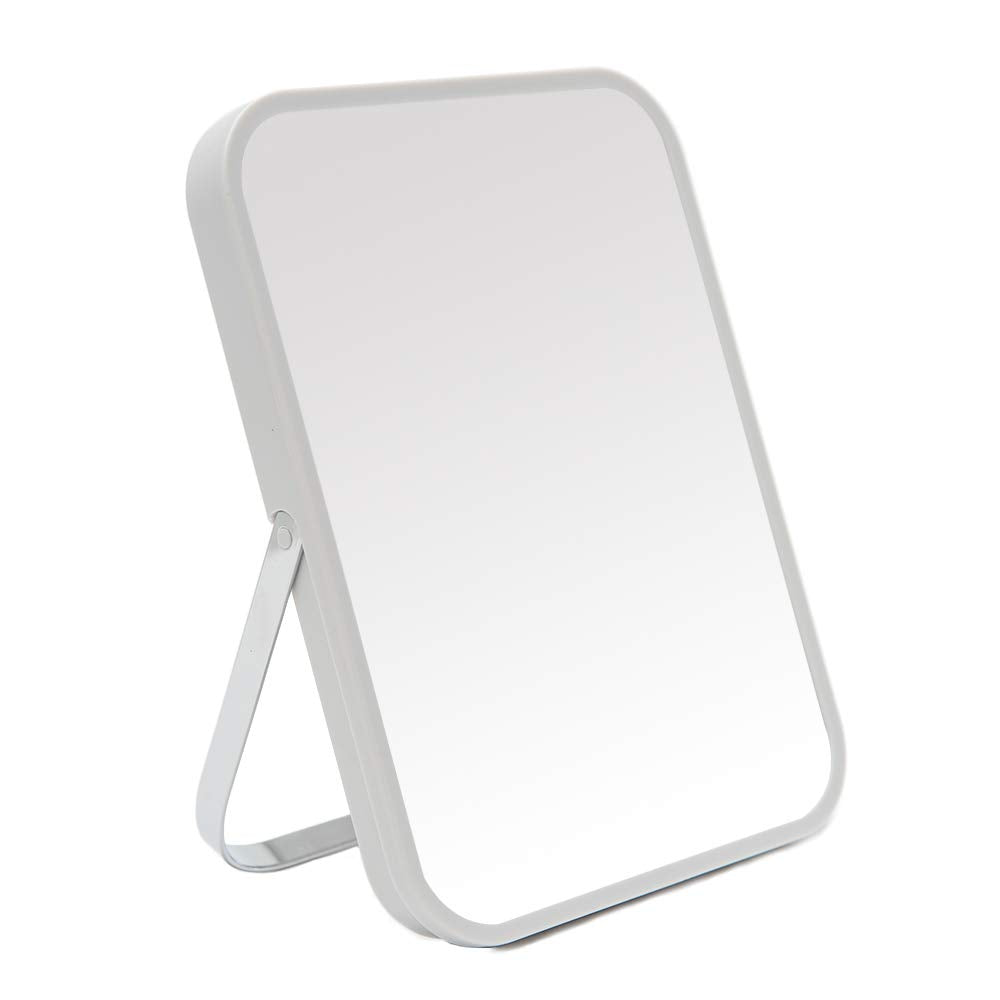 Table Desk Vanity Makeup Mirror,8-Inch Portable Folding Mirror with Metal Stand 90°Adjustable Rotation Tavel Make Up Mirror Hanging Bathroom for Shower Shaving(Gray)