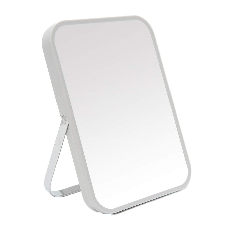 Table Desk Vanity Makeup Mirror,8-Inch Portable Folding Mirror with Metal Stand 90°Adjustable Rotation Tavel Make Up Mirror Hanging Bathroom for Shower Shaving(Gray)