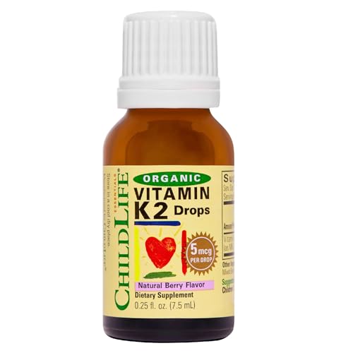 CHILDLIFE Essentials Organic Vitamin K2 Drops - Infant Toddler Baby Vitamin K, K2 Supplement, Vitamin K2 MK7, Liquid K2, Vitamin K Drops - Natural Berry Flavor, 0.25 Fl Oz (Pack of 1)