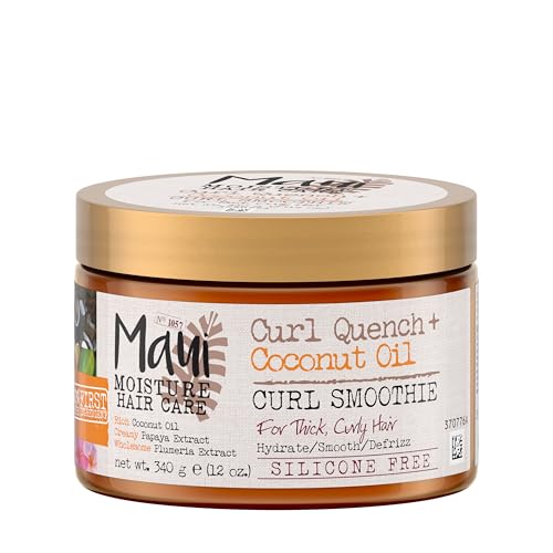Curl Quench + Coconut Oil Hydrating Curl Smoothie, Creamy Silicone-Free Styling Cream for Tight Curls, Braids, Twist-Outs & Wash & Go Styles, Vegan & Paraben-Free, 12 Ounce