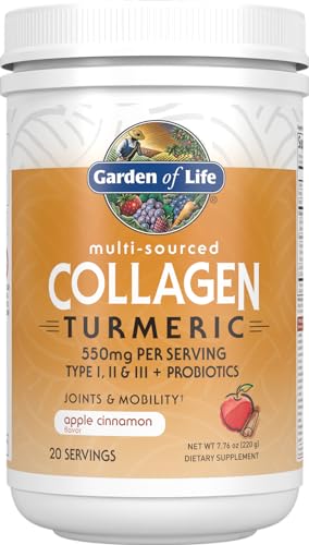 Garden of Life Multi-Sourced Protein Hydrolyzed Collagen Peptides Powder Supplements for Women Men Joints Mobility, Apple Cinnamon, Turmeric, 20 Servings, 7.76 Oz