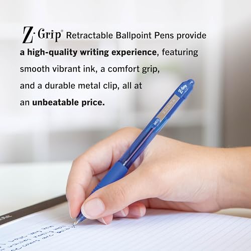 Z-Grip Retractable Ballpoint Pen, Medium Point, Blue Ink, 24-Pack, Model Number: 12225