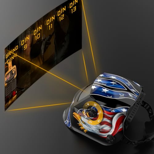Solar Powered Welding Helmet Auto Darkening for TIG MIG ARC Welder Mask with Adjustable Shade Range 4/9-13 Blue Eagle Design