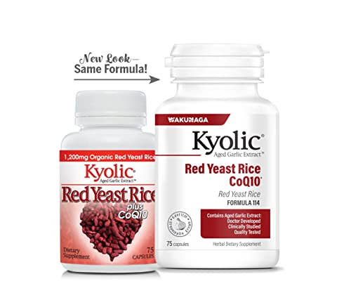Aged Garlic Extract Formula 114, Red Rice Yeast & Coq10, 75 Capsules (Packaging May Vary)