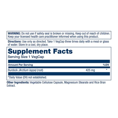 Burdock Root 425 mg - Healthy Liver, Kidney, Digestion, Circulation, Joint & Skin Support - Antioxidant Activity - Non-GMO - 100 VegCaps