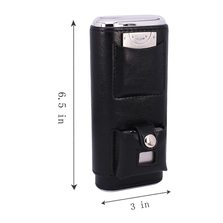 Superior 3 Holder Black Leather Cedar Wood Liner Cigar Case Combo Set with Lighter and Cutter Perfect Completed Gift Kit for Cigar Lovers