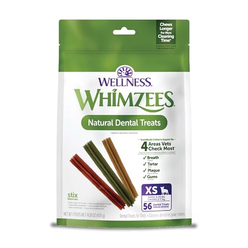 Wellness WHIMZEES Stix Dog Dental Treats, Natural Chews, Extra Small Size Stick, (56 Count)