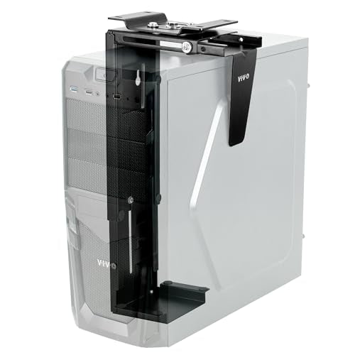 Adjustable Under Desk and Wall PC Mount, Computer Case CPU Holder with Swivel Action and Secure Locking, Black, MOUNT-PC01