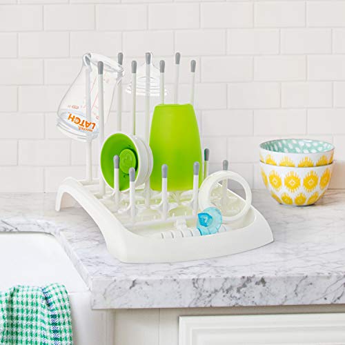 Fold Baby Bottle Drying Rack - Compact Design Folds Flat for Easy Storage, White/Grey