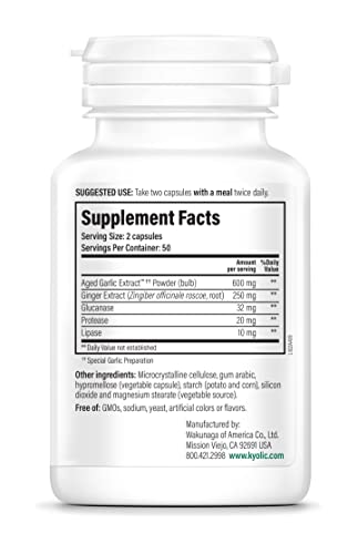 Aged Garlic Extract Formula 102, Ginger and Glucanase Enzyme Complex, 100 Vegetarian Capsules (Packaging May Vary)