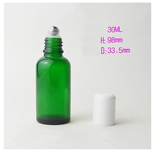 3PCS 5ml/10ml/20ml/30ml Empty Green Glass Roll-on Bottles with Stainless Steel Roller Balls and White Cap for Essential Oil Perfumes Lip Balms Attar Container (30ml/ 1oz)