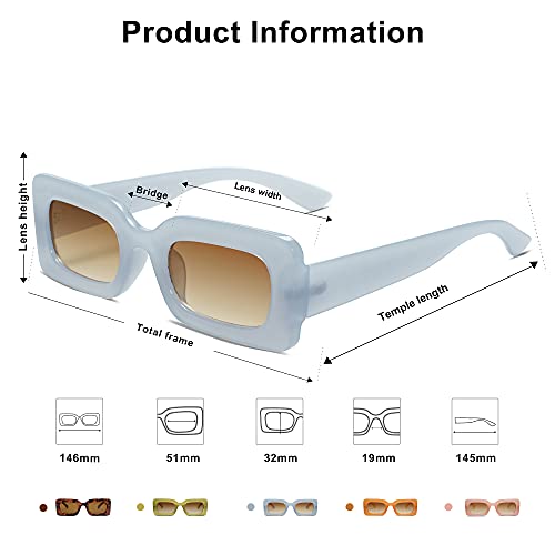 Retro 90s Nude Rectangle Sunglasses Womens Mens Trendy Chunky Glasses Blue Frame Brown Lens