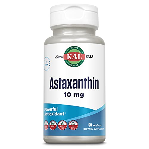 Astaxanthin 10mg, Powerful Antioxidants Supplement, Eye Health and Brain Supplement, From Natural Plant Source, Non-GMO, Vegan, Gluten Free, 30 Servings, 60 VegCaps