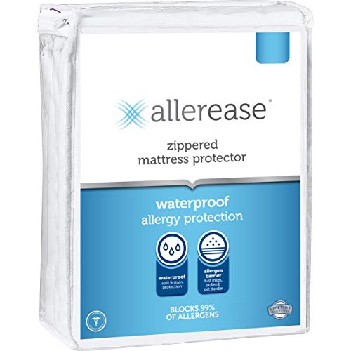 AllerEase Waterproof Mattress Protector- Twin Size Polyester Zip Allergy Protection Waterproof Quiet Cover