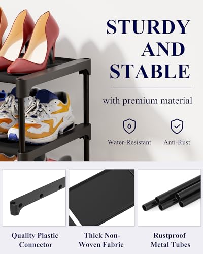 Shoe Rack - Premium Non-Woven Shoe Rack Shelf, Shoe Organizer for Closet, Entryway, Garage & Corridor, Sturdy & Durable Long Stackable Shoe Shelves, Medium, Black