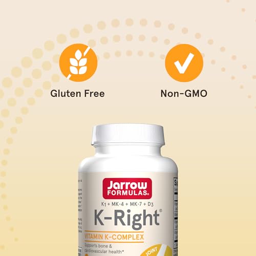 K-Right - Vitamin K-Complex (K1, MK-4, MK-7, D3) - 60 Servings (Softgels) - Dietary Supplement for Bone & Cardiovascular Health Support - Vitamin K2 MK-7 - Gluten Free