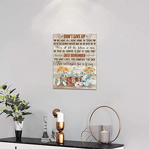 Inspirational Wall Art Nurse Cap Injector Flower Picture Painting Gifts for Nurse Medical Staff Team Motivational Quotes Don't Give Up Framed Canvas Prints Modern Office Artwork Decor 12x16