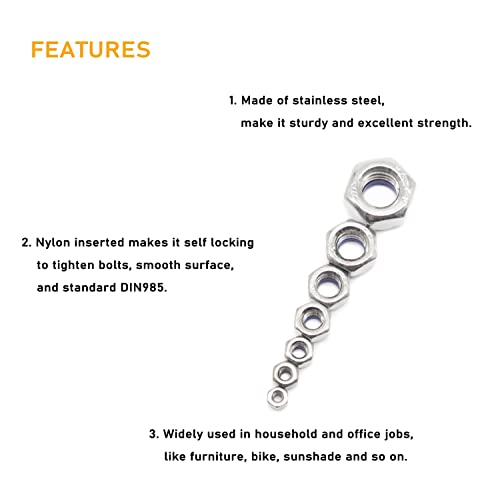100Pcs M3 x 0.5mm Lock Nuts, 304 Stainless Steel Self-Lock Nylon Inserted 3mm Lock Nuts, M3 Nylock Nuts, 3mm Locking Nuts for RC Model, 3D Printer