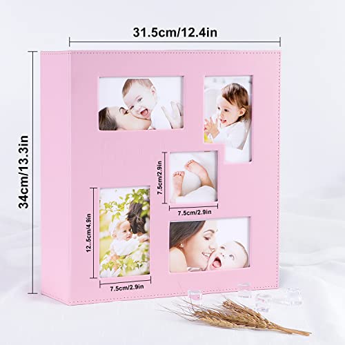 Baby Photo Album 4x6 500 Pocket Pictures, Leather Cover Newborn Shower Girl Bebe Album Holds 500 Horizontal Vertical Photos Pink
