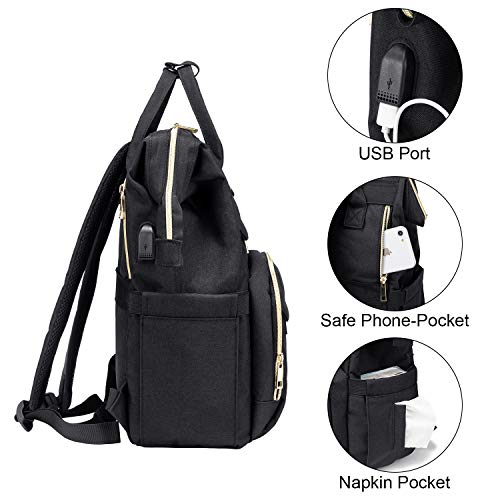 Nurse Backpack Laptop Backpack for Women with Stethoscope Case & USB Charging Port Anti Theft Travel Backpacks Doctor Bag Fits 15.6 Inch Laptop and Notebook, Black