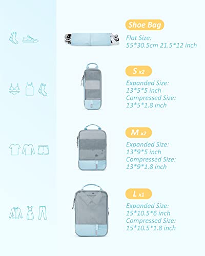 6-Piece Packing Cube Set - Lightweight Luggage Organizers for Travel, Vacation and Suitcases - Durable Accessories with Compression