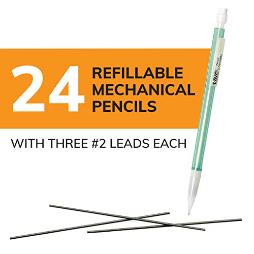 Xtra-Sparkle Number 2 Mechanical Pencils With Erasers (MPLP241-BLK), Medium Point (0.7mm), 24-Count Pack, Cute Mechanical Pencils For Girls, Boys and Adults (Barrel Colors May Vary)