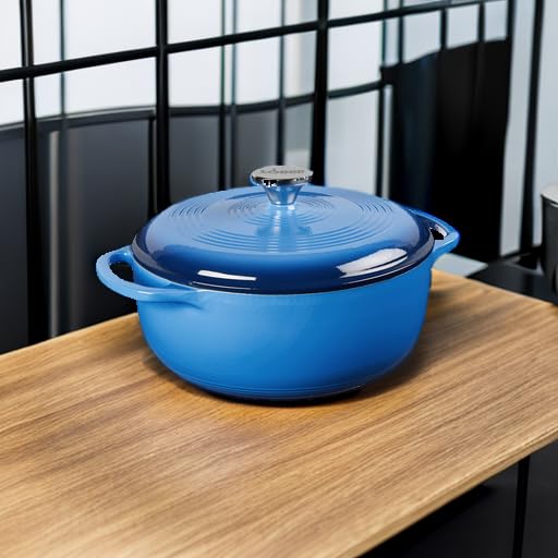 4.5 Quart Enameled Cast Iron Dutch Oven with Lid – Dual Handles – Oven Safe up to 500° F or on Stovetop - Use to Marinate, Cook, Bake, Refrigerate and Serve – Caribbean Blue