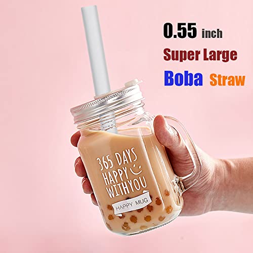 Reusable Clear Silicone Boba Straws, 4-Pack Extra Wide Smoothie Straws for Bubble Tea/Shakes/Tapioca Pearls with Cleaning Brush and Carrying Case