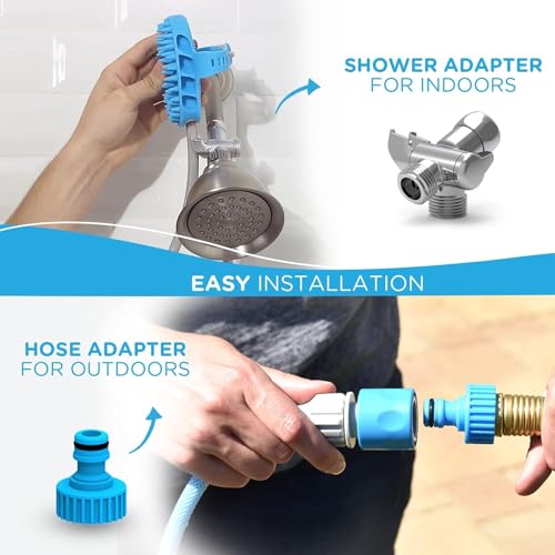 Pro Pet Bathing Tool – Large Sprayer and Scrubber in One – Works with Indoor Shower or Outdoor Garden Hose – for Large Dog and Cat Grooming – Hose and Shower Adapters Included & 8 Foot Hose