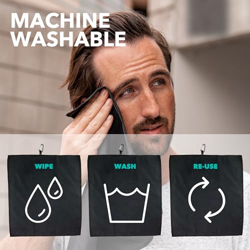 Microfiber Sweat Absorbing Handkerchief - Sport, Gym, Daily Use - for Hands, Face, Body - Machine Washable, Reusable - Men & Women - 15x15 (3 Pack, Black)