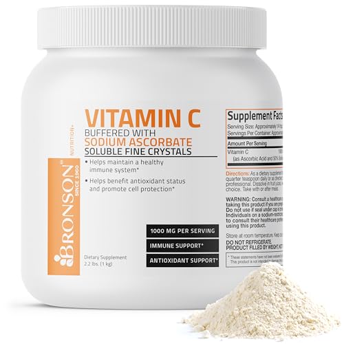 Buffered Vitamin C Powder Ascorbic Acid Buffered with Sodium Ascorbate Soluble Fine Crystals – Promotes Healthy Immune System and Cell Protection – Powerful Antioxidant - 1 Kilogram (2.2 Lbs)