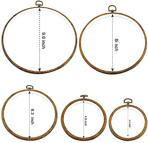 5pcs Embroidery Hoop Set - Decorative Cross Stitch Frames Circle Imitated Wood Resin Display Hoops Ring for Needlework Sewing Projects (5 Different Sizes)