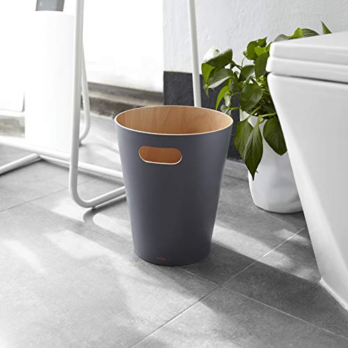 Woodrow, 2 Gallon Modern Wooden Trash Can Wastebasket or Recycling Bin for Home or Office, Dark Gray