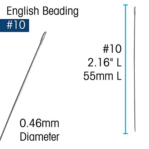 English Beading Needles, Size 10, 4 Needles per Card, Made in England, Use for Loom Weaving Beadwork, Off-Loom Stitching and Jewelry Making with Seed Beads