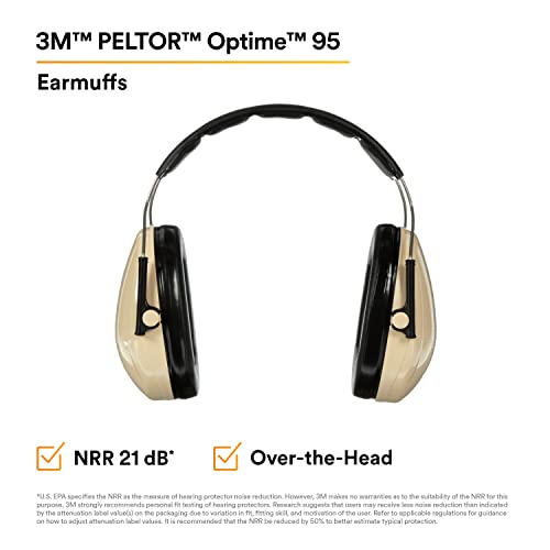 Peltor H6AV Optime 95 Over the Head Noise Reduction Earmuff, Hearing Protection, Ear Protectors, NRR 21dB, Ideal for Machine Shops and Power Tools, Beige