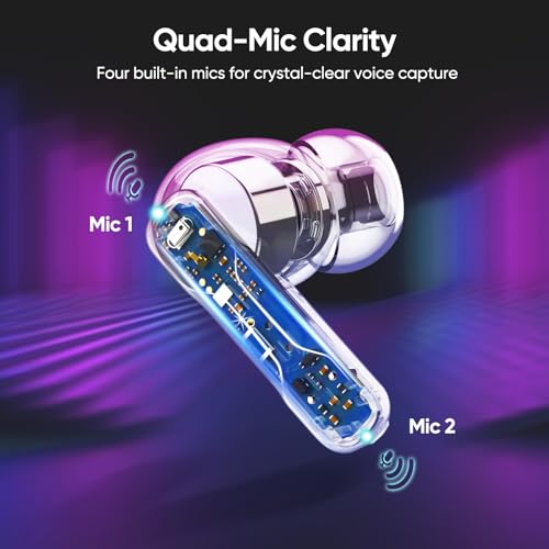 SW4 Wireless Gaming Earbuds for PC PS4 PS5 Switch Mobile - 2.4G Dongle & Bluetooth - 30ms Low Latency - Headphones with Built-in Microphone - 4 Mics- Headset