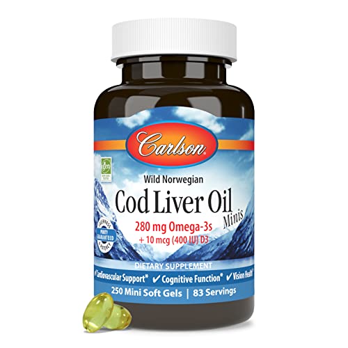 - Cod Liver Oil Minis, 280 mg Omega-3s + Vitamins A & D3, Heart Support & Cognitive Function, Vision Health, 250 Mini Soft Gels