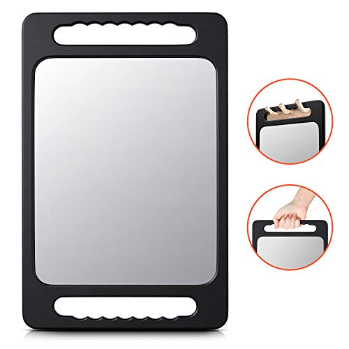 Unbreakable Hand Mirror with Double Handle - Large Handheld Barber Mirror for Hair and beauty Salon - Durable Hand Held Mirrors for barbershop - Lightweight Haircut Mirror with Double Handgrip