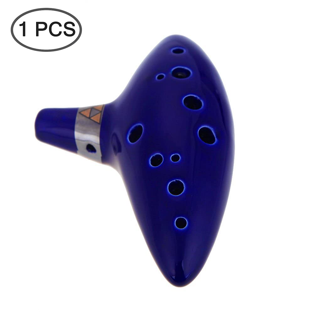 12 Hole Ocarina Alto C Ceramic Ocarina Flute Musical Instrument with Song Book (Neck Strap Cord with Random Color)- Blue