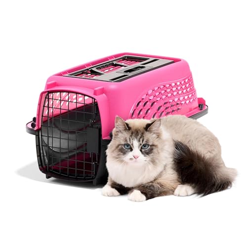 Dog Crates for Small Dogs & Cat Carriers, Two-Door Plastic Pet Kennel, Top & Front Loading, Made in USA, 19, Pink