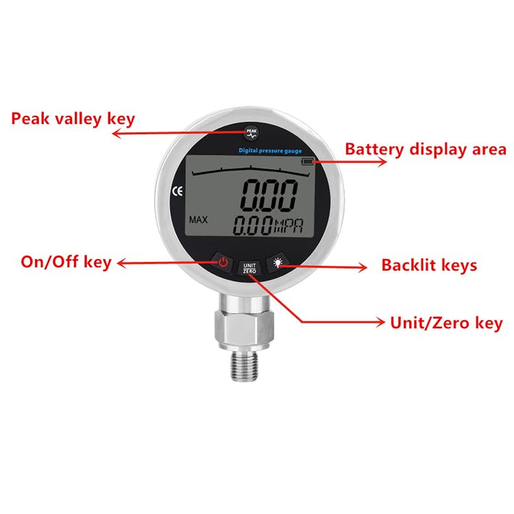 Digital Pressure Gauge G 1/4 Male Connector, Oil Gas Water Pressure Gauge 400BAR 0-40Mpa 5800PSI