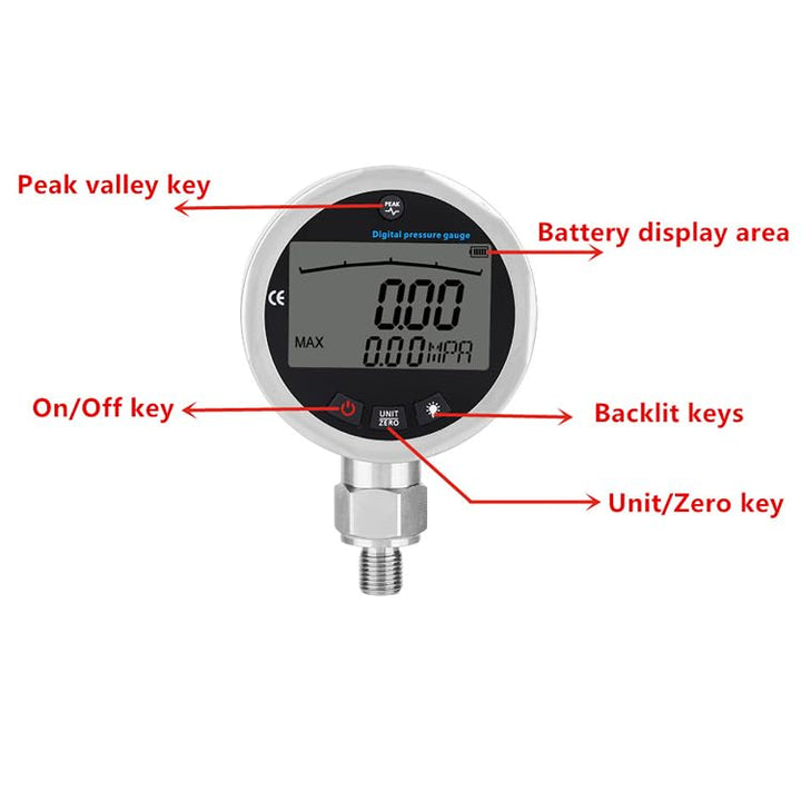 Digital Pressure Gauge G 1/4 Male Connector, Oil Gas Water Pressure Gauge 400BAR 0-40Mpa 5800PSI