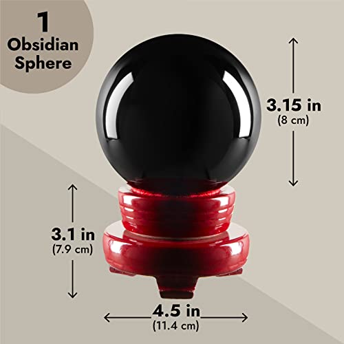 Small Black Obsidian Sphere, 80mm/3.1 Inch Decorative Crystal Ball with Stand for Gothic-Style Home Decor, Meditation, Feng Shui