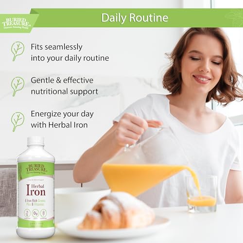 Herbal Iron - 48 Servings, Liquid Iron and Herbal Supplement, Vitamin C & B Complex Vitamins, Iron-rich Greens, Vegan Iron for Men and Women