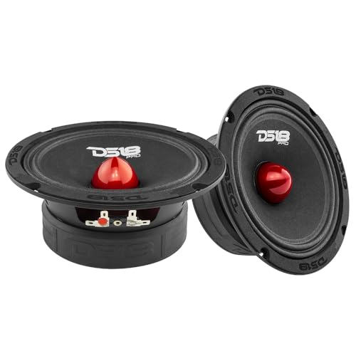 PRO-GM6.4B Midrange Loudspeaker 6.5 Red Aluminum Bullet, 480W Max, 4 Ohms,1.5 Kapton VC Premium Quality Audio Door Speakers for Car or Truck Stereo Sound System (1 Speaker)