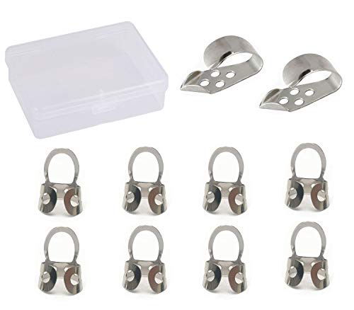 10Pieces Guitar Finger Picks & Thumb Pick Set with Storage Box Adjustable Metal Finger Picks for Acoustic Guitar Banjo Ukulele Silver